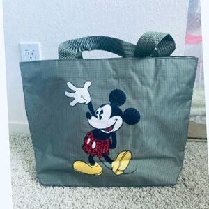 NEW Disney Green Tote Bag sparkling red sequins Mickey Mouse 12” x 16”Zippered